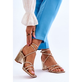 FJ1 Läder Fashionabla damsandaler Guld Primma höga klackar gyllene 2