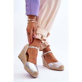 Läder Espadrilles Wedge Sandaler Silver Cammer silver- 2