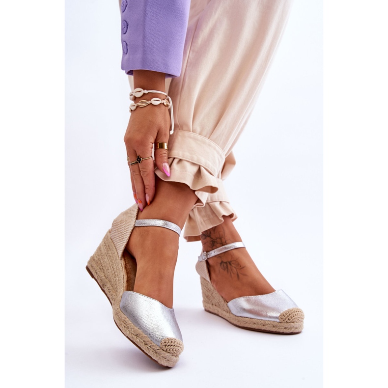 Läder Espadrilles Wedge Sandaler Silver Cammer silver- 2