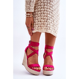 FJ1 Bekväma sandaler med hög kil Fuchsia Lemira rosa 1