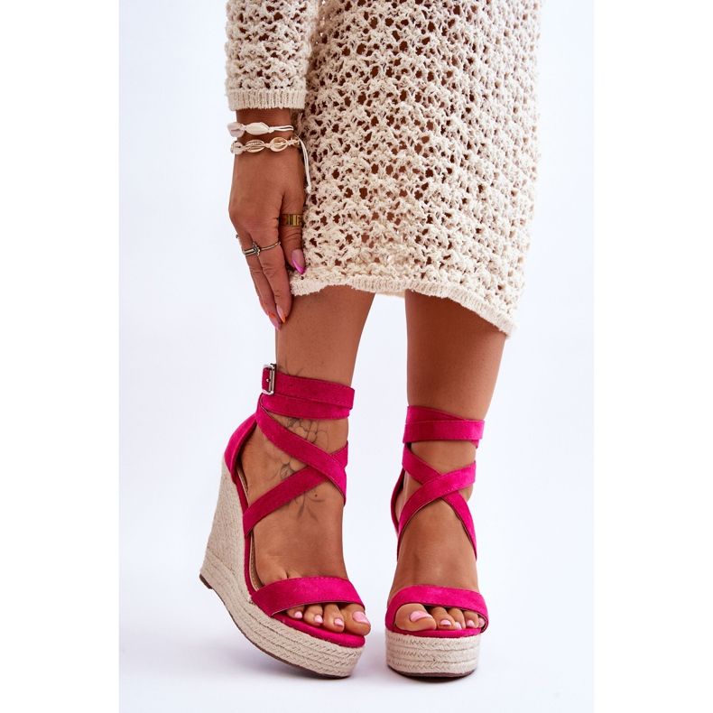 FJ1 Bekväma sandaler med hög kil Fuchsia Lemira rosa 1
