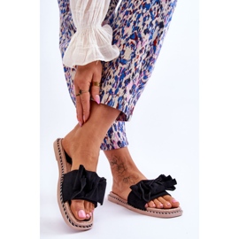 Damtofflor i mocka med rosett Svart bärnsten 2