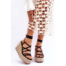 Läder Wedge Sandaler Svart Margaritt 1