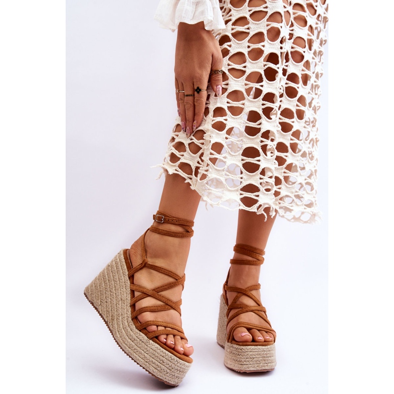 Läder Wedge Sandaler Brun Margaritt 1