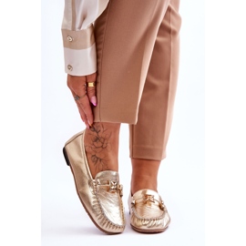 Klassiska läder loafers med dekoration Laura Messi 2459 guld gyllene 1