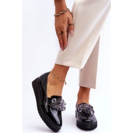 Vinceza Lackade Wedge Loafers Med Kristaller Svart Loresa 1