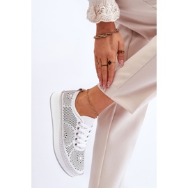 Vinceza Dam genombrutna sportskor i läder Vit Marea 2