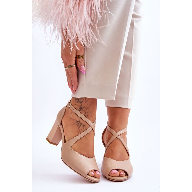 Damsandaler på klack Sergio Leone SK864 Mörkbeige 1