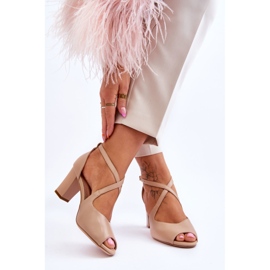 Damsandaler på klack Sergio Leone SK864 Mörkbeige 2