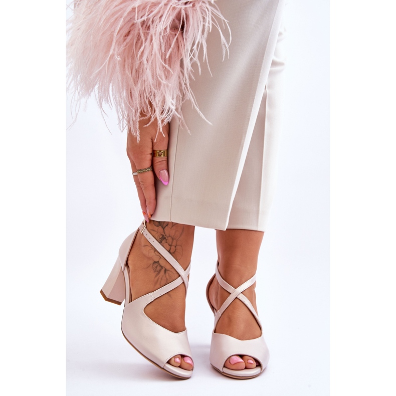 Damsandaler på klack Sergio Leone SK864 Pearl Beige 1