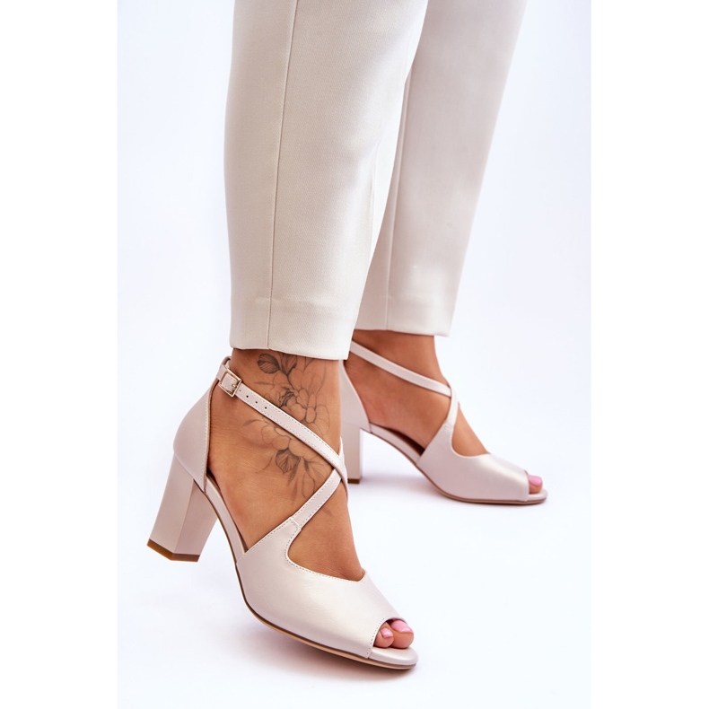 Damsandaler på klack Sergio Leone SK864 Pearl Beige 2