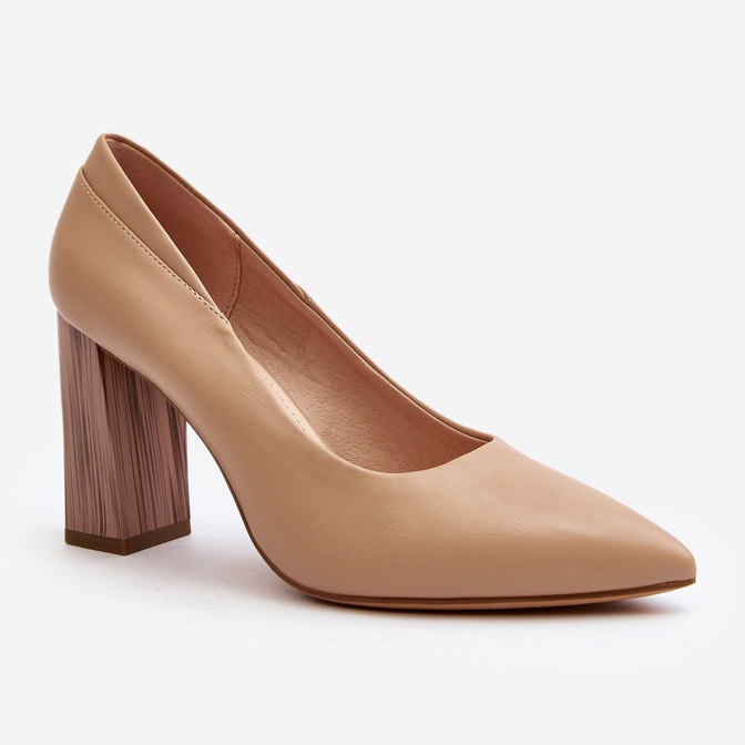 Eleganta pumps på en dekorativ klack Sergio Leone PB217 Mörkbeige 1