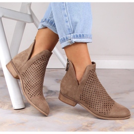 Mocka genombrutna beige stövlar för kvinnor Potocki SZ12107 1