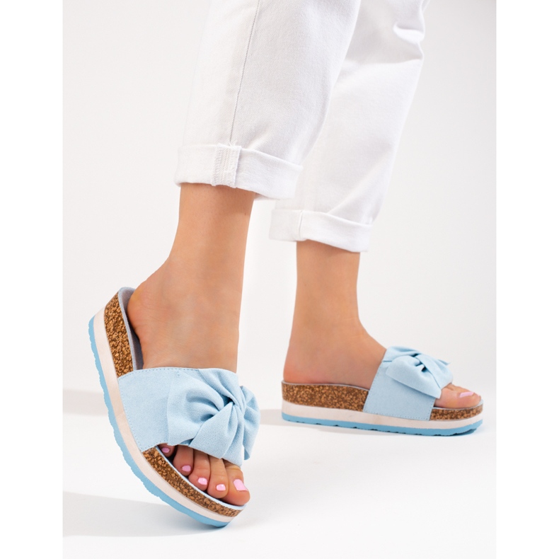 Platttofflor i mocka för kvinnor Vinceza blå 1