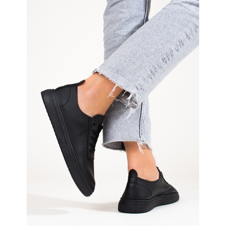 Genombrutna svarta Shelovet sneakers för kvinnor 2