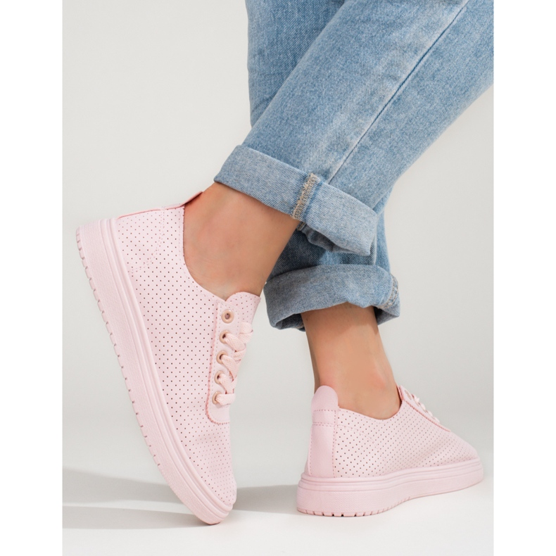 Genombrutna rosa Shelovet sneakers för kvinnor 1
