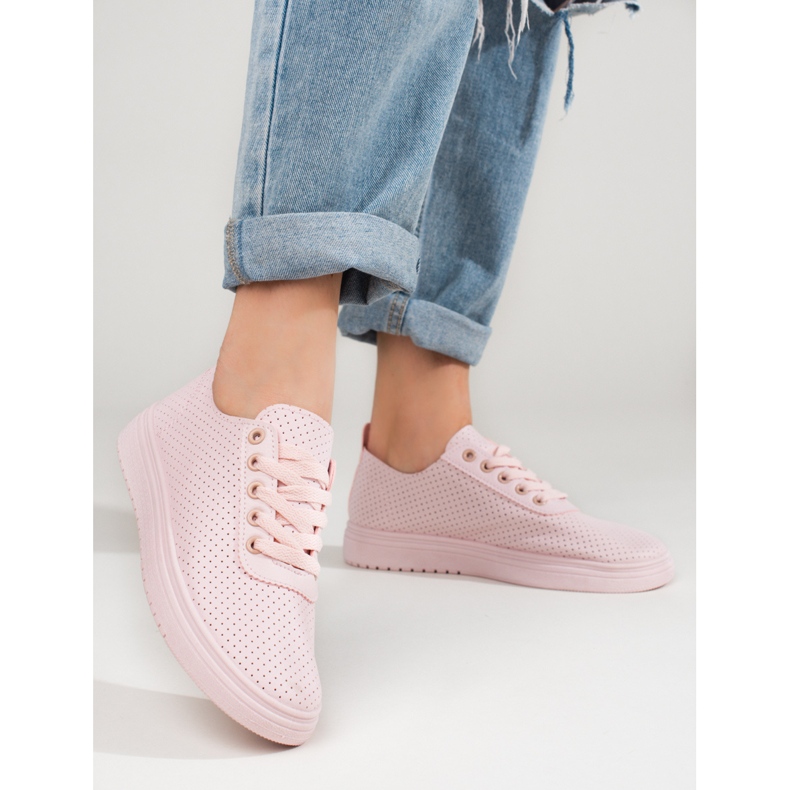 Genombrutna rosa Shelovet sneakers för kvinnor 2