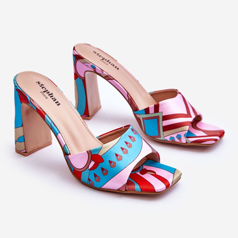 FS1 Mönstrade klacktofflor för damer Blå Adelise beige röd rosa 1