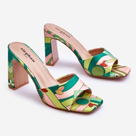 Mönstrade klacktofflor för kvinnor Grön Adelise mångfärgad 1