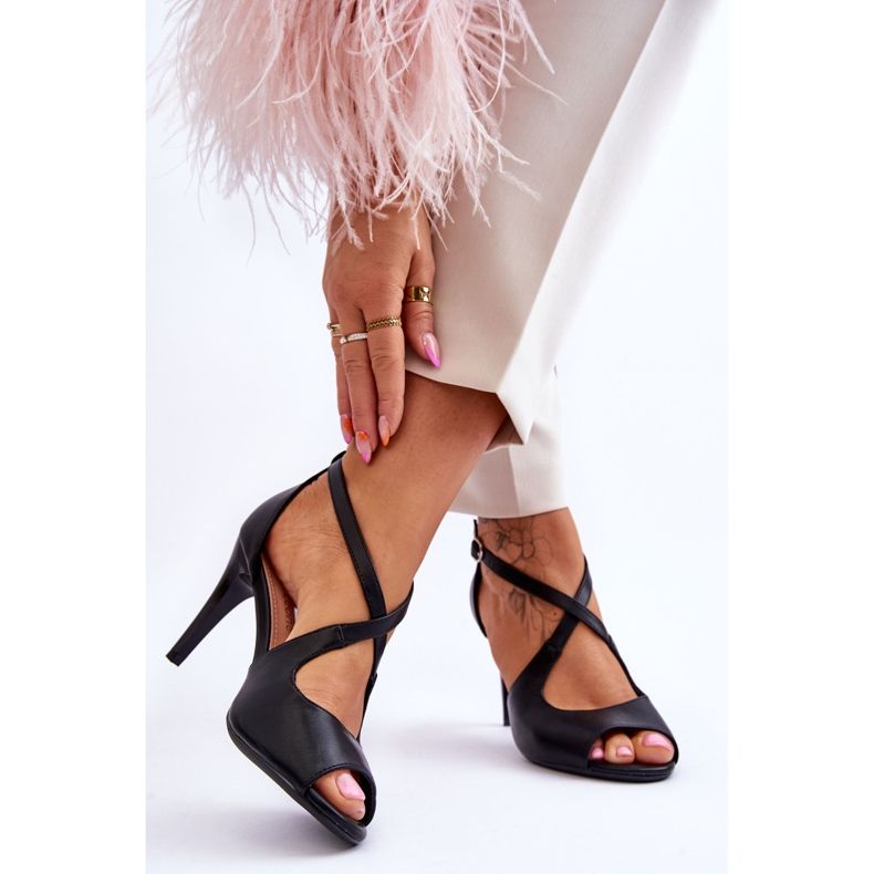 Fashionabla lädersandaler på klack Sergio Leone SK429 Svart 2