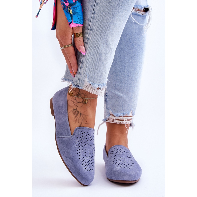 S.Barski Bekväma blå Giovana Loafers i mocka 2