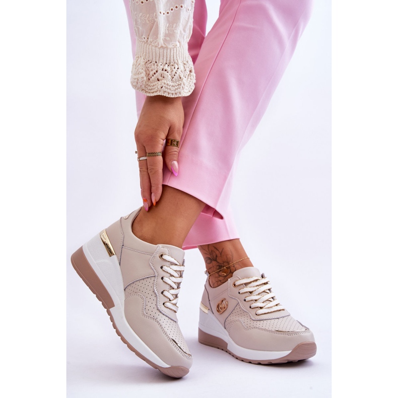 S.Barski Rebeca Beige Wedge Lädersportskor för kvinnor 2