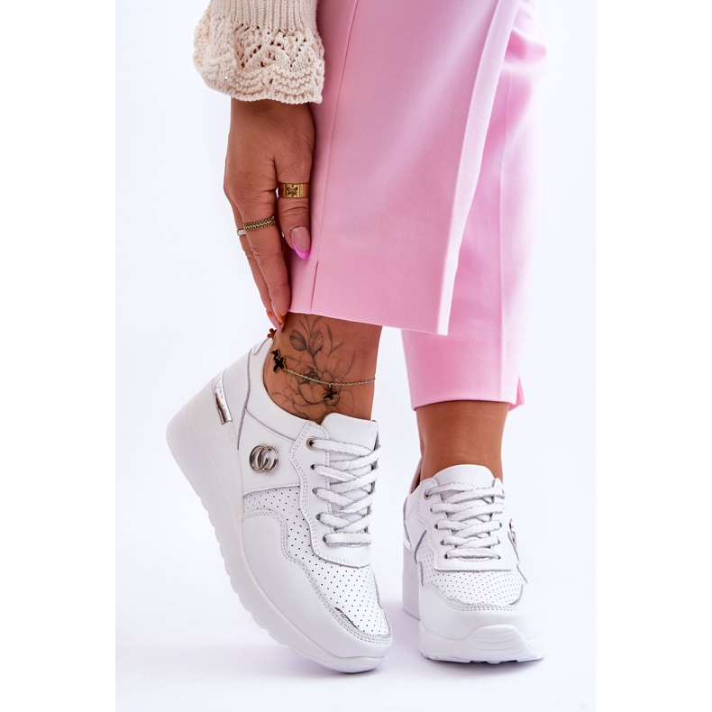 S.Barski Sportskor i läder, dam, vit-silver Rebeca 1