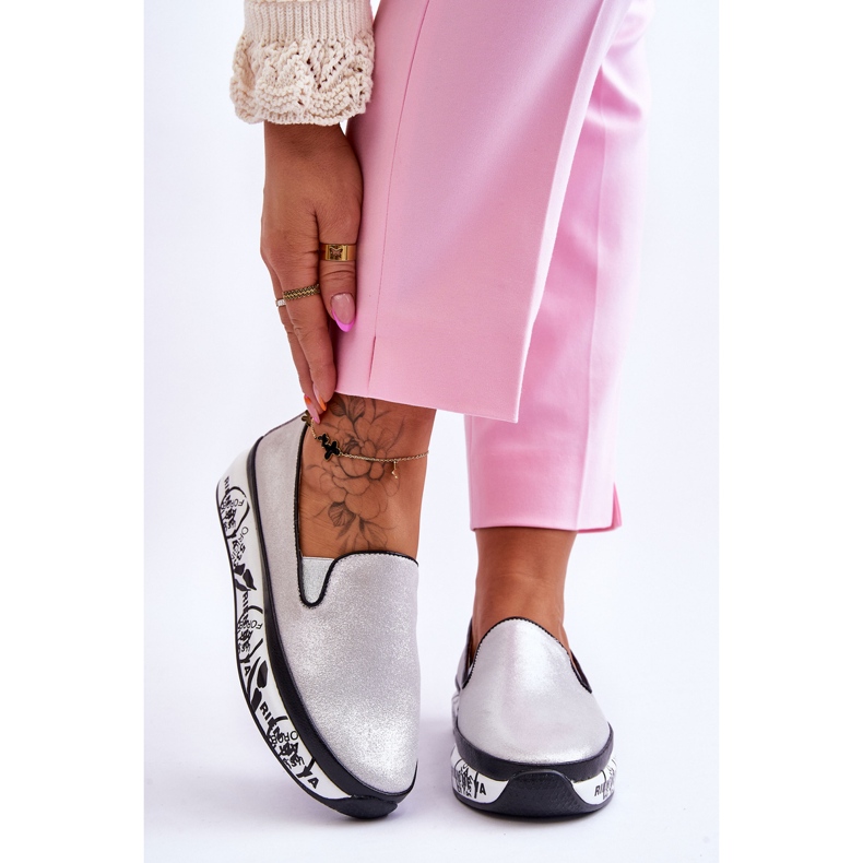 S.Barski Slip-On Läder Sneakers för kvinnor Silver Ottavia 1