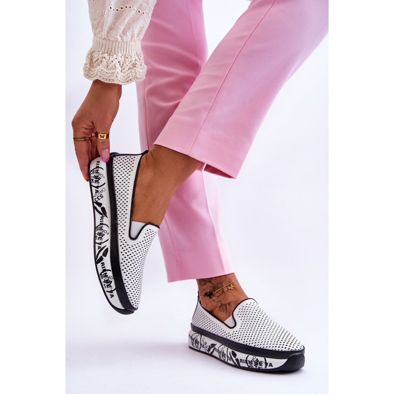 S.Barski Genombrutna lädersneakers för kvinnor Slip-On White Sorito vit 2