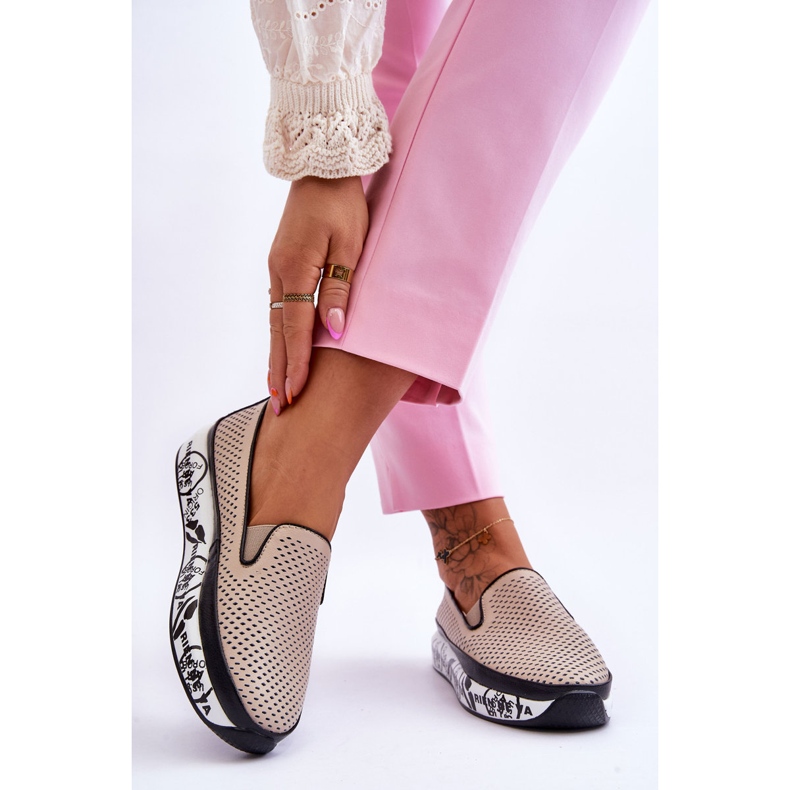 S.Barski Genombrutna lädersneakers för kvinnor Slip-On Beige Sorito 2