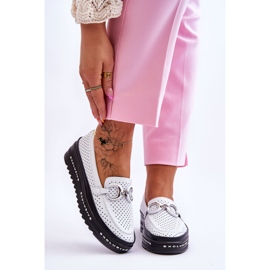 S.Barski Klassiska genombrutna lädermockasiner med vit Rendy-dekoration 1