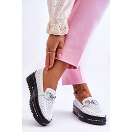 S.Barski Klassiska genombrutna lädermockasiner med vit Rendy-dekoration 2