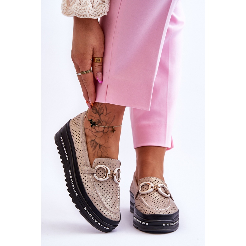 S.Barski Klassiska genombrutna läder loafers med guld Rendy dekoration gyllene 1