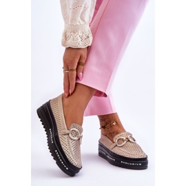 S.Barski Klassiska genombrutna läder loafers med guld Rendy dekoration gyllene 2