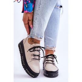 S.Barski Genombrutna sportskor i läder Beige Leonor 1