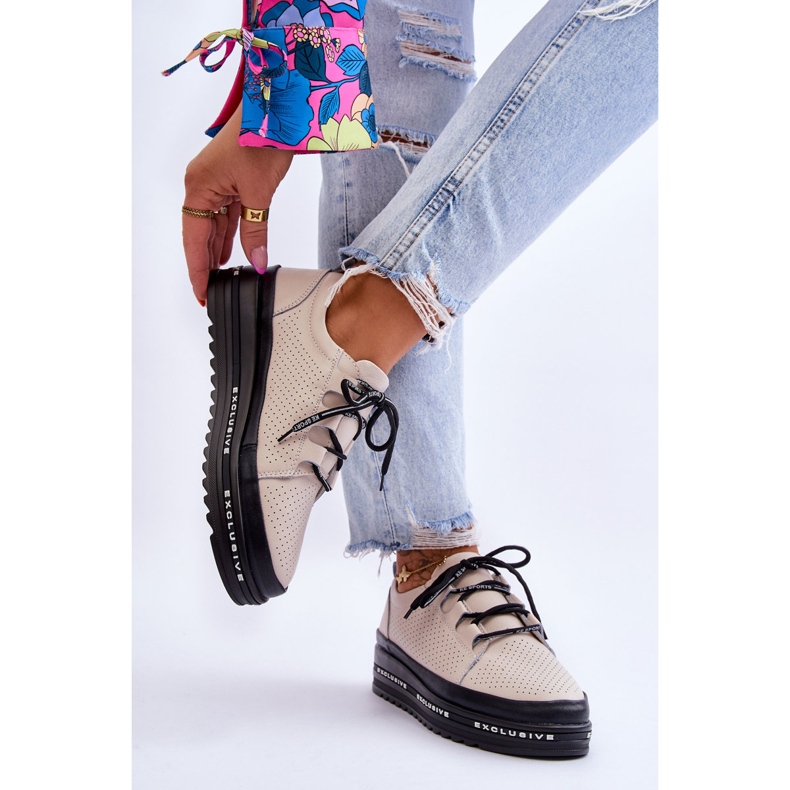 S.Barski Genombrutna sportskor i läder Beige Leonor 2