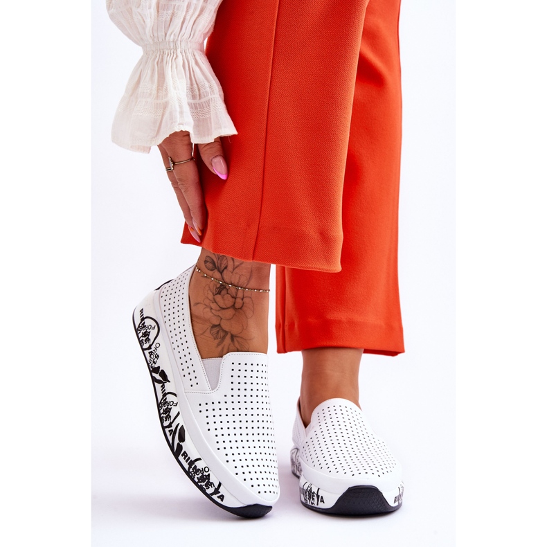 S.Barski Genombrutna Slip-On Sneakers i läder Vit Gedra 1