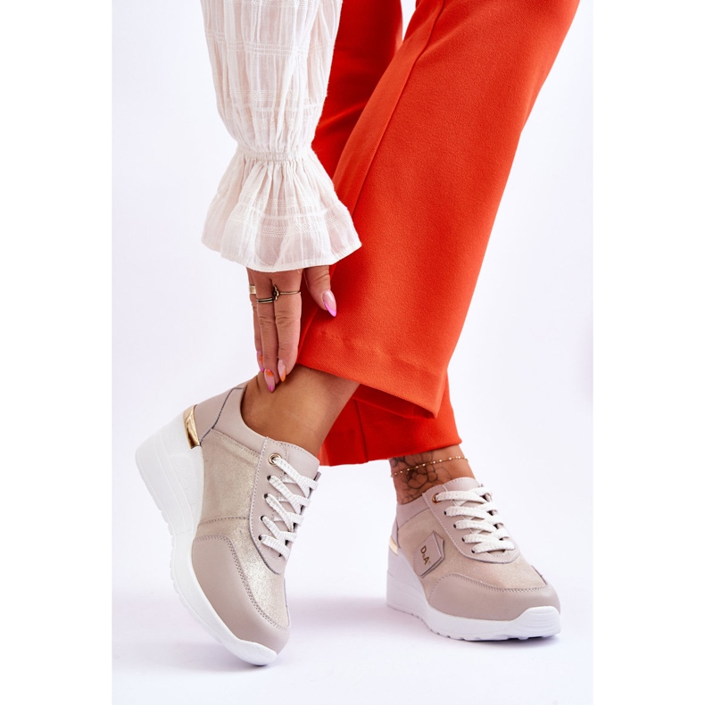 S.Barski Läder Wedge Sneakers för kvinnor Golden Beatris gyllene 2