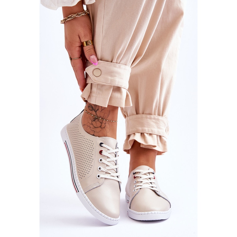 S.Barski Genombrutna läder Sneakers för kvinnor Beige Ferone 1