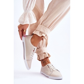 S.Barski Genombrutna läder Sneakers för kvinnor Beige Ferone 2