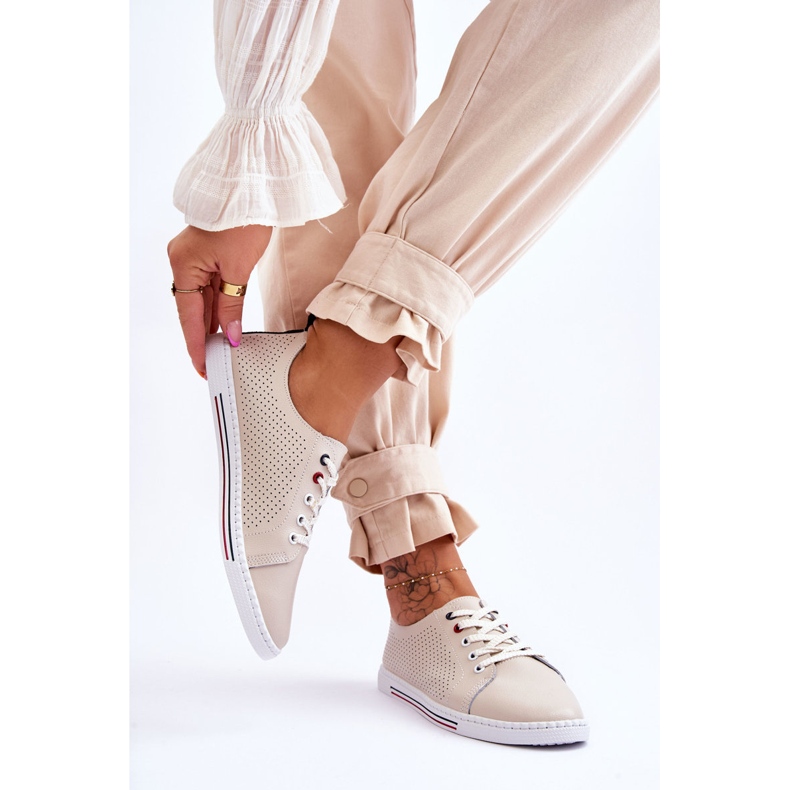 S.Barski Genombrutna läder Sneakers för kvinnor Beige Ferone 2