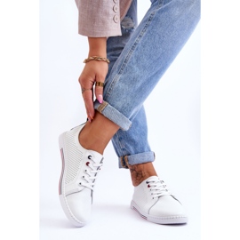 S.Barski Genombrutna lädersneakers för kvinnor Vit Ferone 2