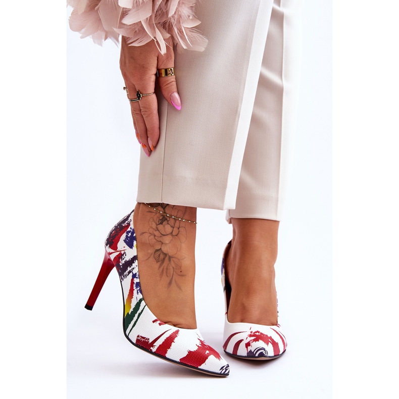 Lewski Shoes Fashionabla Leski-skor med höga klackar i läder 2659 Vit och Röd 1