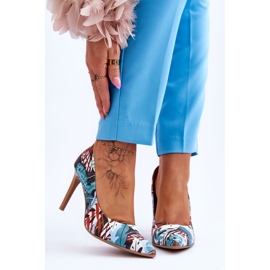 Lewski Shoes Fashionabla Leski-skor med hög klack i läder 2659 Grön-Blå mångfärgad 1