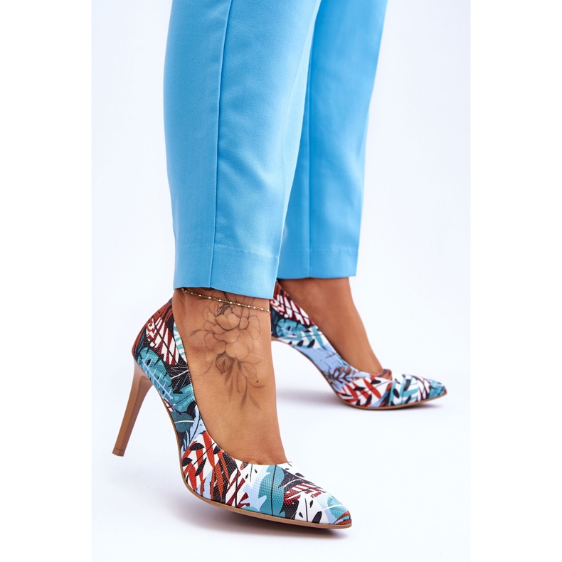 Lewski Shoes Fashionabla Leski-skor med hög klack i läder 2659 Grön-Blå mångfärgad 2