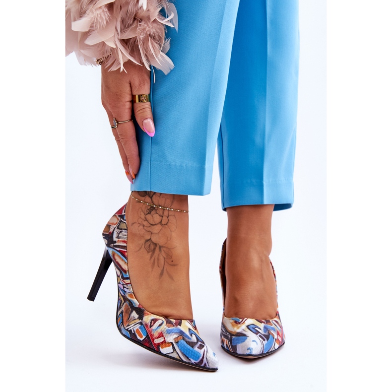 Lewski Shoes Fashionabla Lewski-skor med höga klackar i läder 2659 svart och blå mångfärgad 1