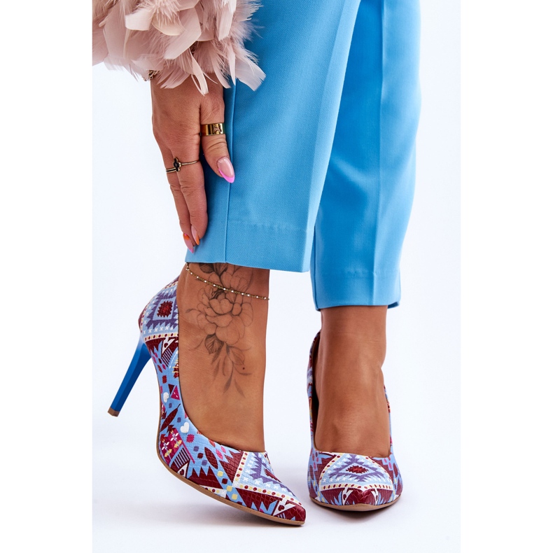 Lewski Shoes Fashionabla Leski-skor med hög klack i läder 2659 Blå-Röd mångfärgad 1