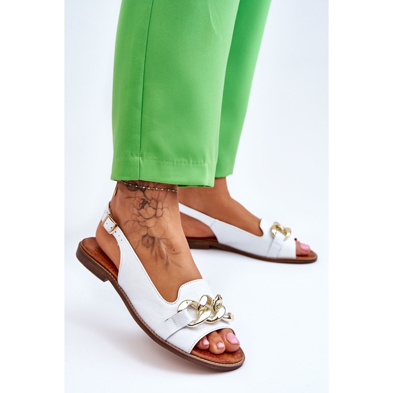 Lewski Shoes Lädersandaler för kvinnor Leewski Skor 3230 Vita ärtor 2