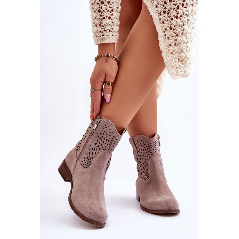 Lewski Shoes Mocka genombrutna stövlar för kvinnor Leski Skor 3301 Cappuccino brun 2