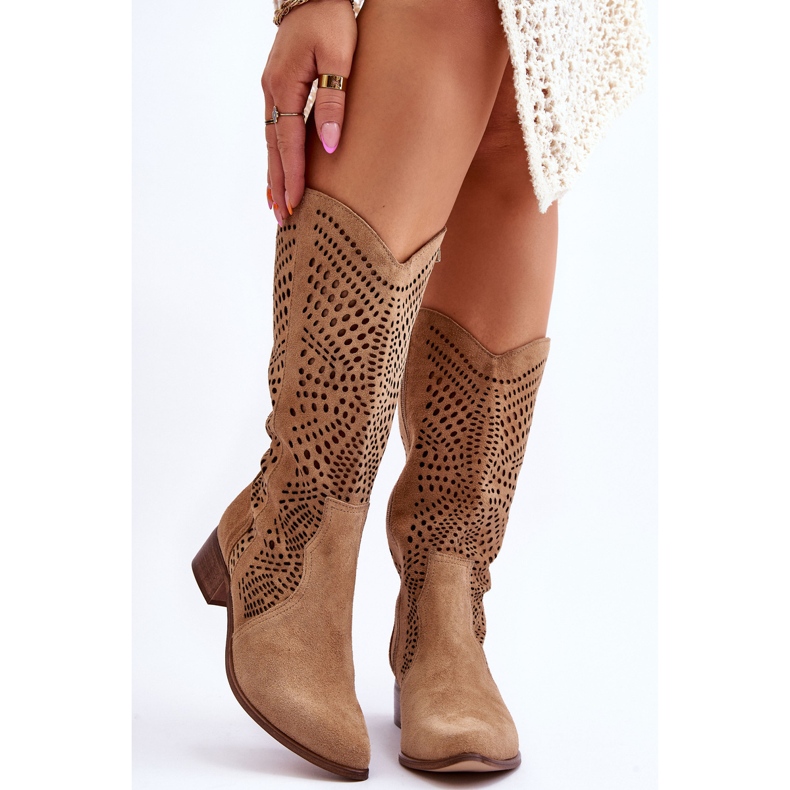 Lewski Shoes Mocka Cowboy Boots Before The Knee Leewski Skor 3305 Beige brun 1